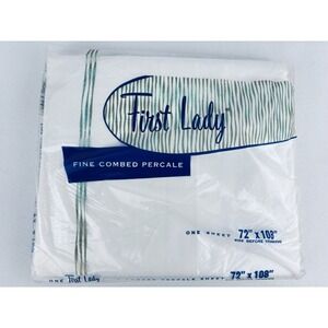 First Lady Fine Combed Percale Twin Bed Flat Sheet 72 x108 White Vintage